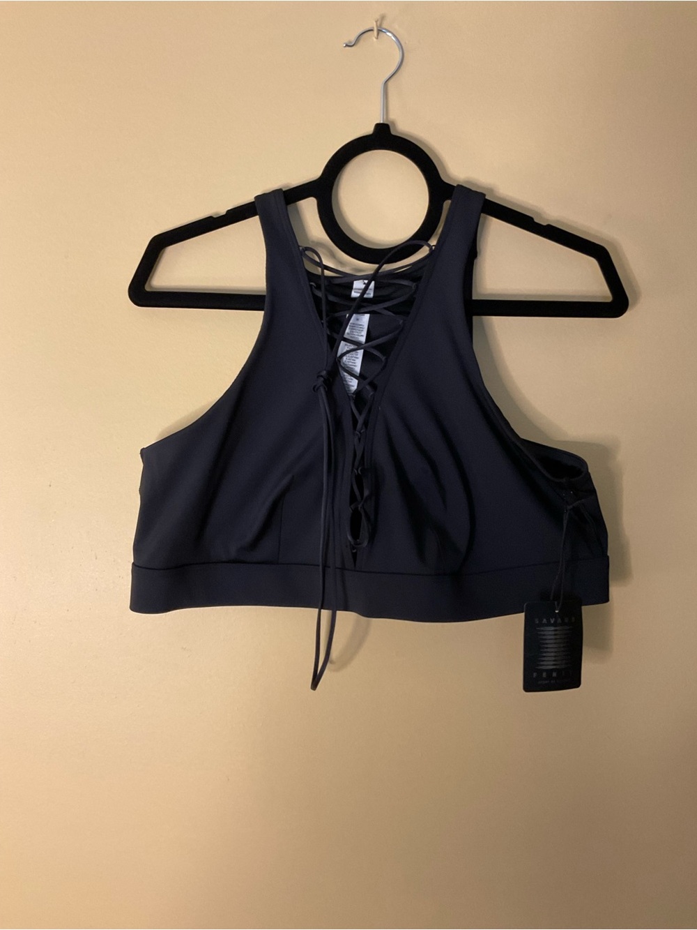 Savage X Fenty Navy Lace-Up High-Neck Sports Bralette